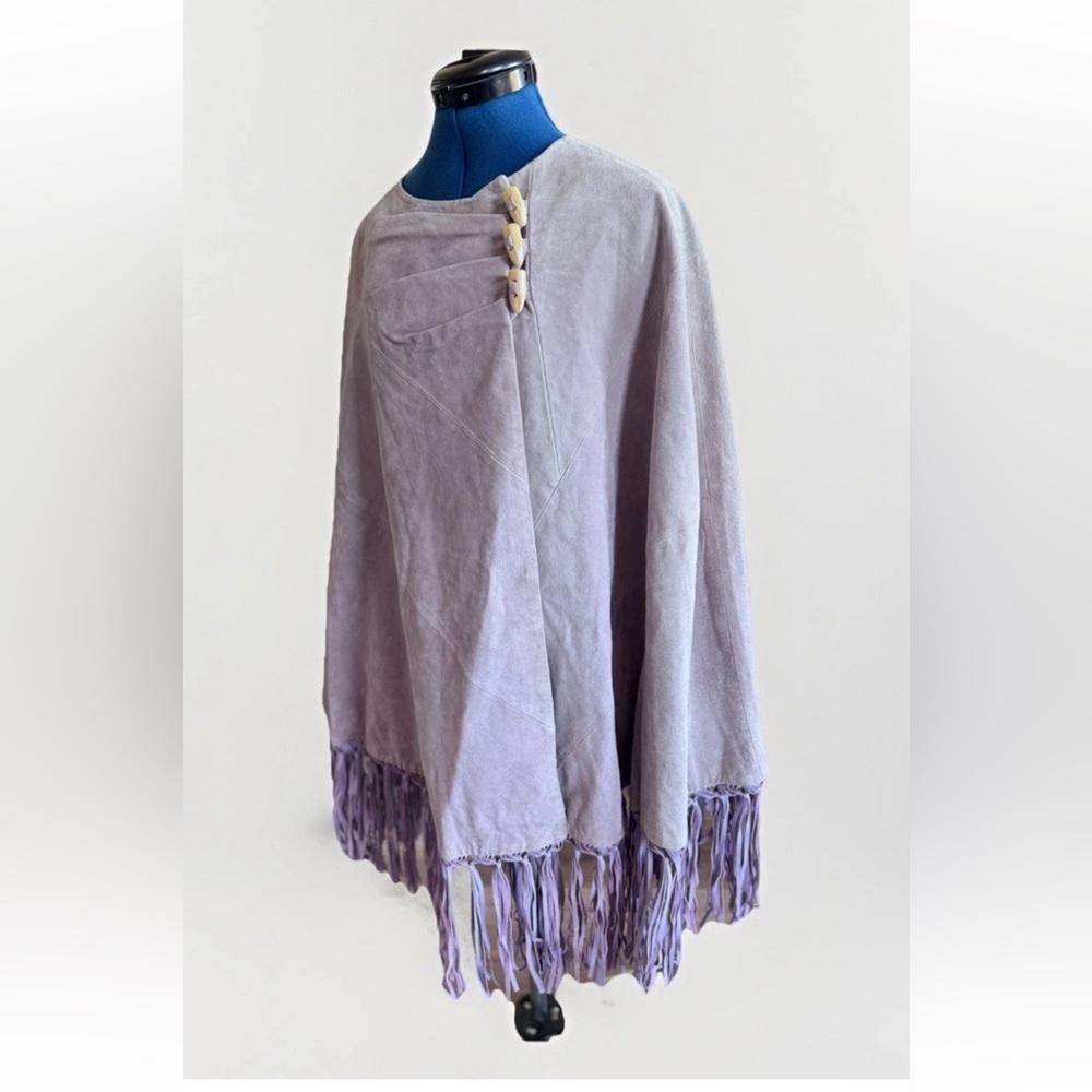 Vintage Terry Lewis Classic Luxuries Cape Fringe Poncho Leather Western *Flaws - Picture 2 of 12